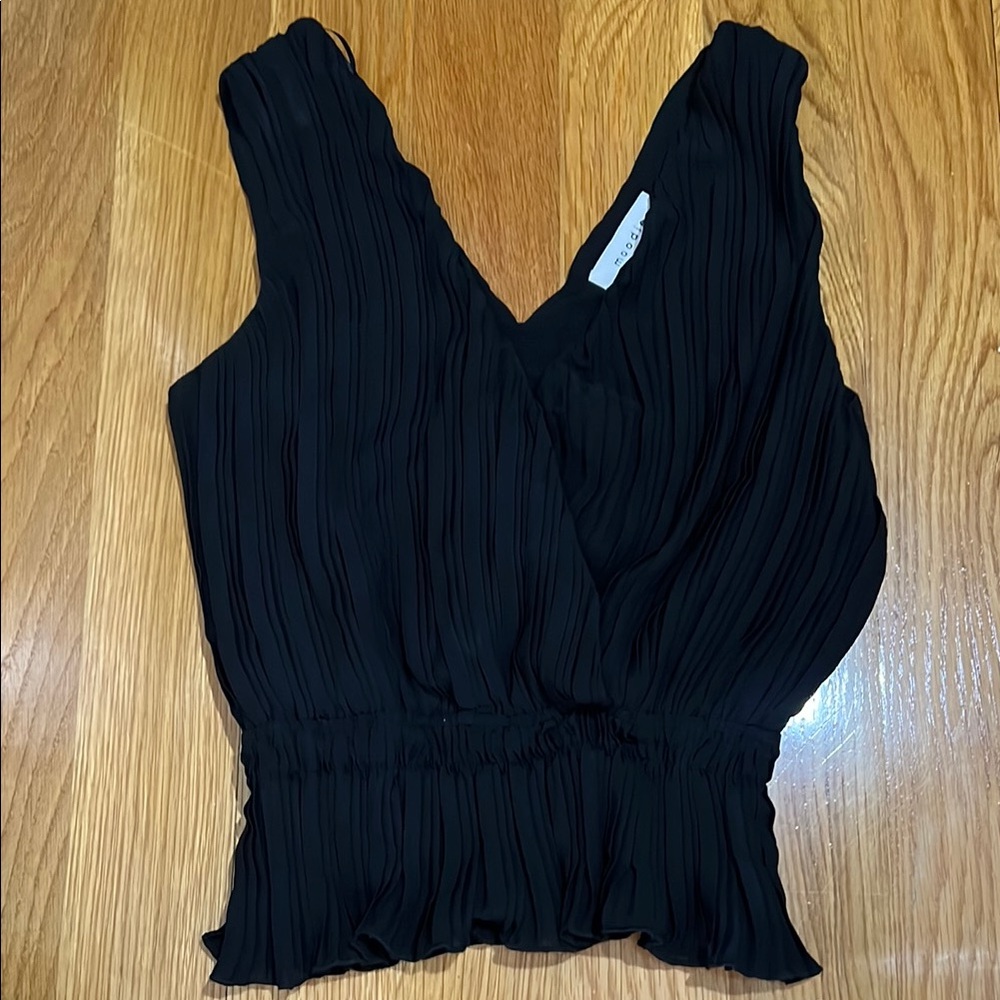 Black Pleated Wrap Tank Top